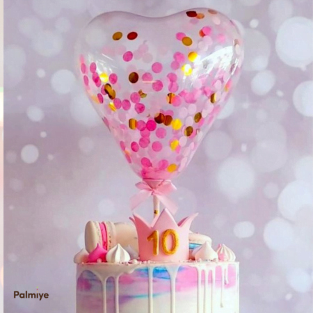 heart confetti balloon cake topper
